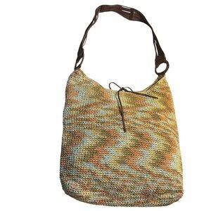 Express Knit Boho Bag Cream Orange Green Yellow Hobo Shoulder Bag Brown Straps
